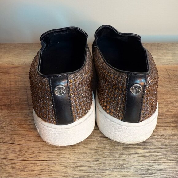 MICHAEL KORS Keaton MK Bedazzled Bronze Rhinestone Slip On Sneakers - Picture 7 of 15